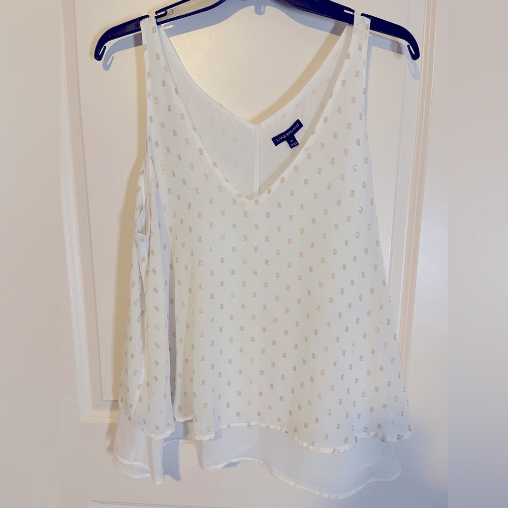 Lane Bryant sleeveless blouse with gold thread.